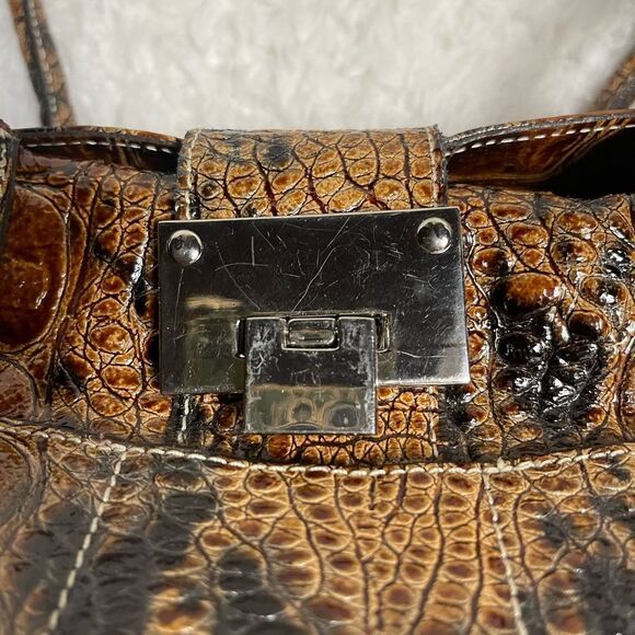 Unbranded Vera Pelle genuine leather croc print embossed shades of brown Satchel - Picture 14 of 14